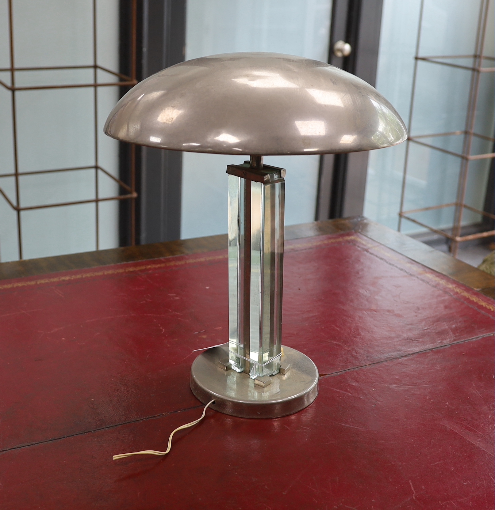 An Art Deco-style chrome and lucite table lamp, approximately 42cm high